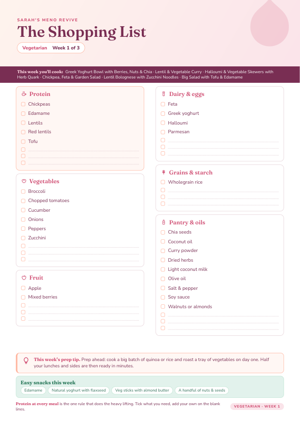 Vegetarian shopping list preview
