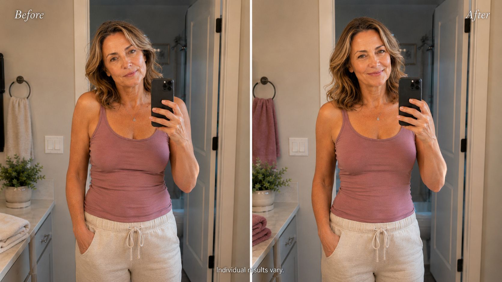 The same woman before and a few weeks into the reset